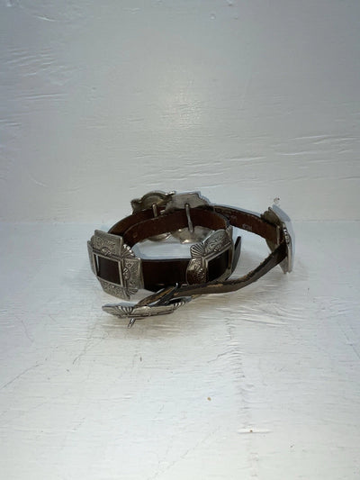 New Brown Genuine Leather Chambers Silver Pendent 28” Belt #3001 JJ-58