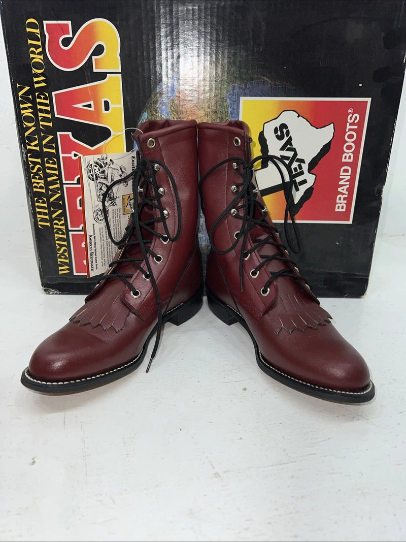 New Women’s Red Texas Brand Lace Up Cowboy Boots. 6 M. 20-90