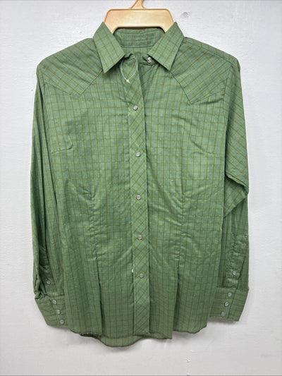 New Men’s Panhandle Slim Green Plaid Long Sleeve Pearl Snap Size 12 KK-61