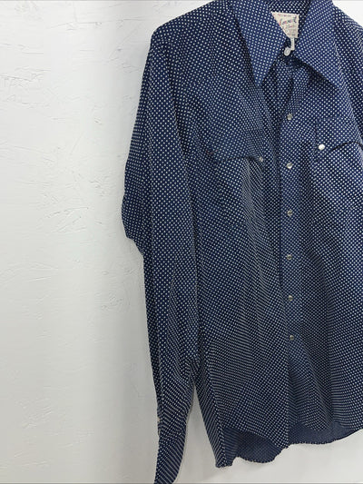 New Mens Blue Polkadot Rockmount Ranchwear Pearl Snap Long Sleeve 15.5x33 M I-52