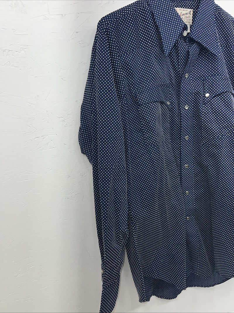 New Mens Blue Polkadot Rockmount Ranchwear Pearl Snap Long Sleeve 15.5x33 M I-52