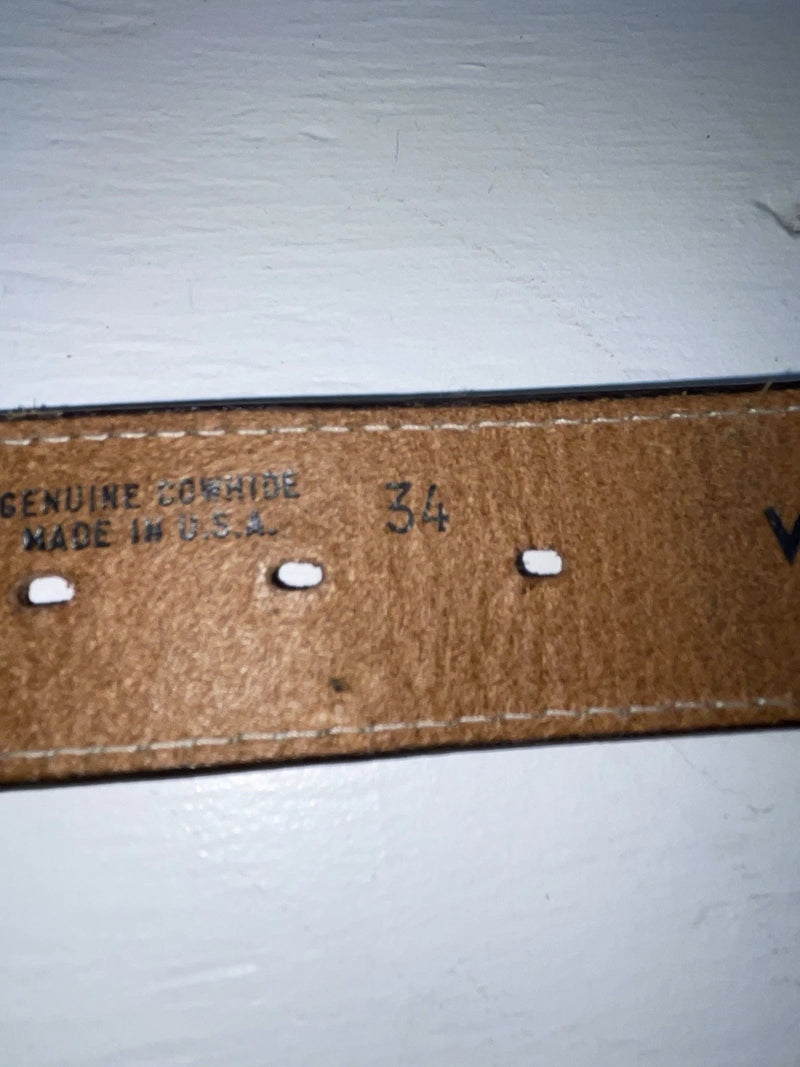 New Brown Genuine Leather Wrangler Stripes And Pendent 34” Belt #621026 Z-146