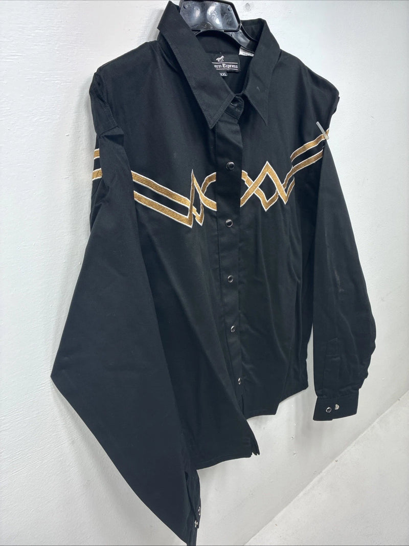 New Woman Western Express Black Deigned Long Sleeve Pearl Snap 2XL GG-49