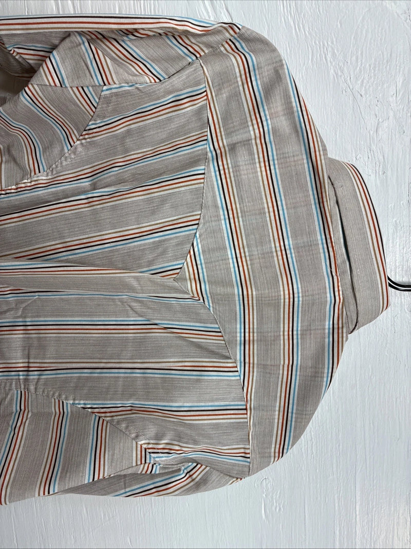 New Men’s Tem Tex Multicolor Stripe Long Sleeve Pearl Snap 16 Large Q-79