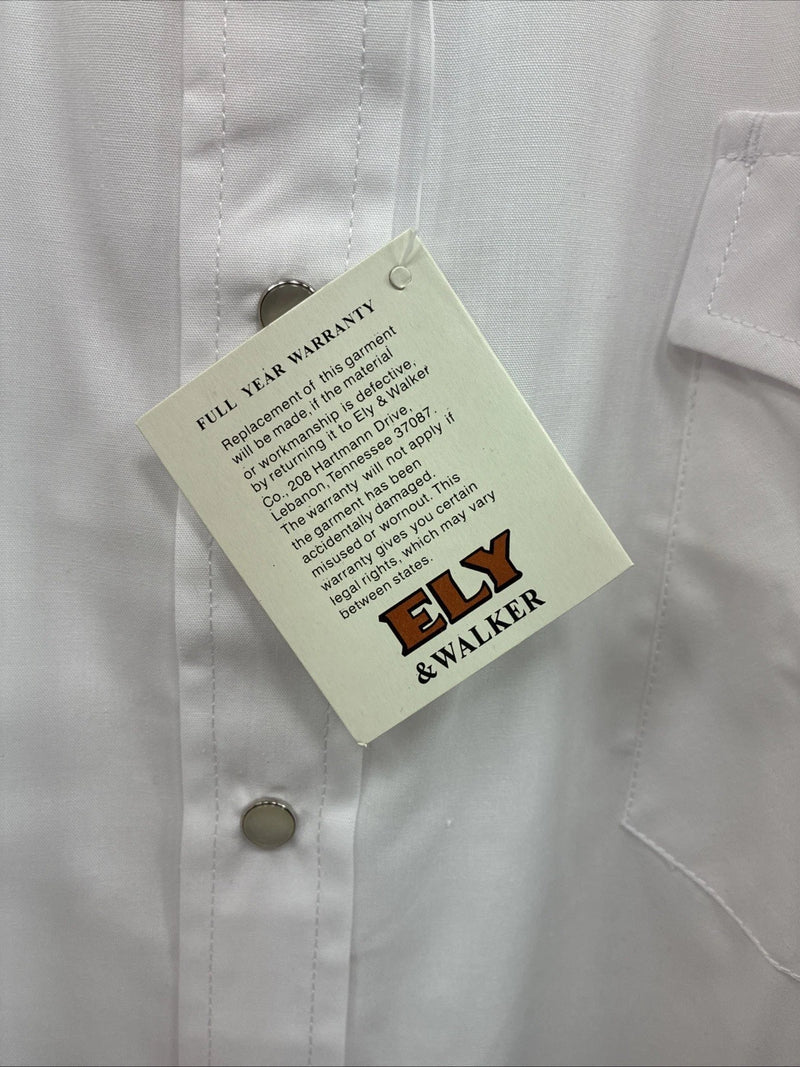 New Men’s ELY Cattleman White Long Sleeve Pearl Snap 18.5 X 36 2XL R-23
