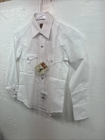 New Boys ELY Cattleman White Long Sleeve Pealr Snap Size 8 DD-49