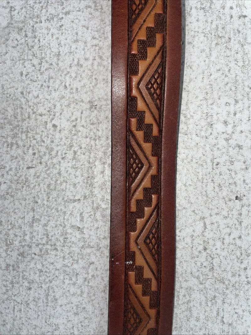 New Brown Genuine Leather Chambers Tooled Belt 34” #6551 Z-8 