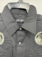 New Men’s White Horse Black Embroidered Long Sleeve Pearl Snap Large V-33