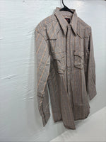 New Men’s Champion Western Brown Plaid Long Sleeve Pearl Snap 16 Large M-86