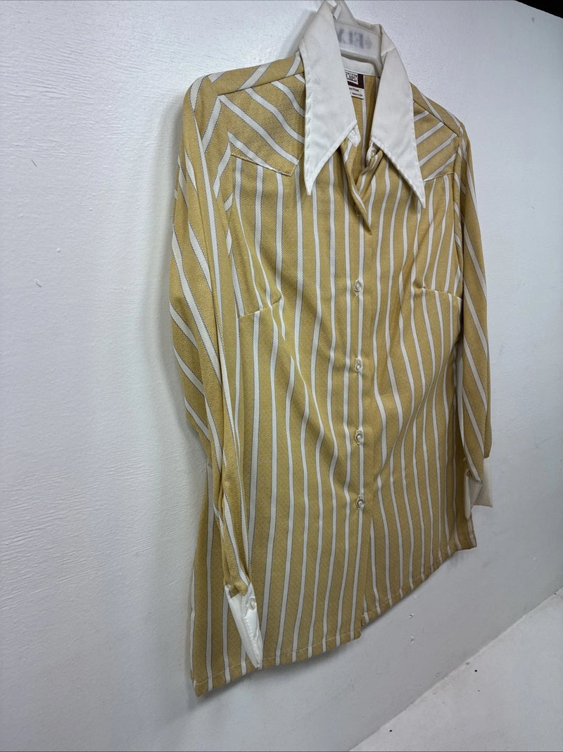 New Women’s Fenton Yellow White Stripe Long Sleeve Button Up Size 14 KK-99