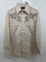 New Men’s Champion Western Tan Embroidered Long Sleeve Pearl Snap Medium T-84