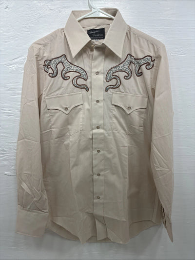 New Men’s Champion Western Tan Embroidered Long Sleeve Pearl Snap Medium T-84