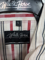 New Women’s White Horse Red White Stripe Short Sleeve Pearl Snap Large YY-116