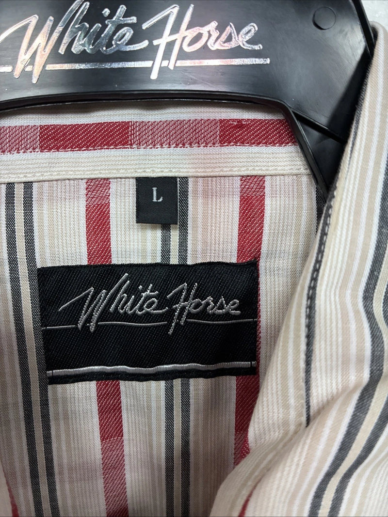 New Women’s White Horse Red White Stripe Short Sleeve Pearl Snap Large YY-116