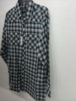 New Men’s Blue Black Plaid White House Long Sleeve Pearl Snap Shirt. Large P-46
