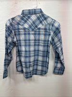 New Girls Cumberland Blue Plaid Long Sleeve Pearl Snap Medium DD-25