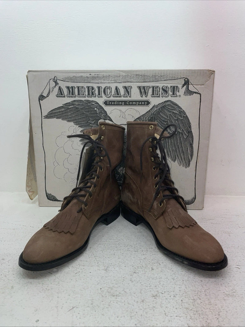 New Men’s Brown Lace Up American West Cowboy Boots. 6992 8.5 8 1/2 E W. 3-106