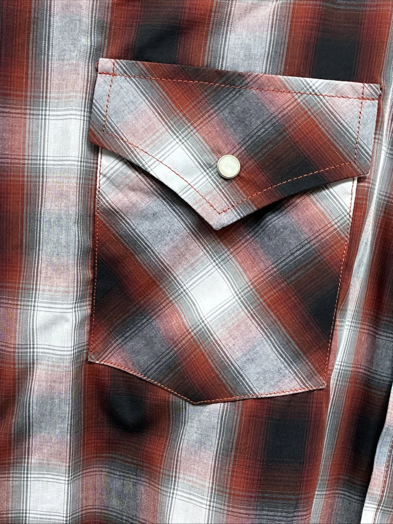 New Men’s ELY Cattleman Orange Red Flannel Short Sleeve Pearl Snap 4XL E-65