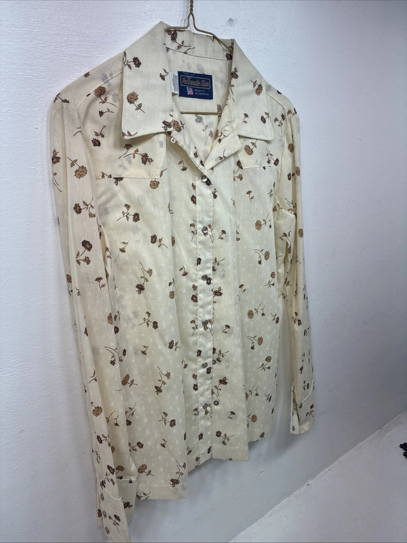 New Women’s Panhandle Slim Yellow Floral Long Sleeve Pearl Snap Size 12 KK-36