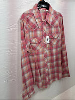 New Women’s Cumberland Pink Plaid Long Sleeve Pearl Snap Medium DD-26