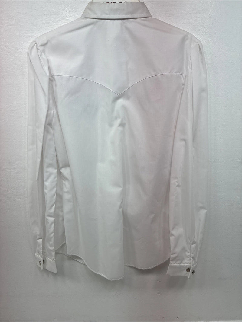 New Women’s H Bar C White Deigned Long Sleeve Pearl Snap Size 10 KK-32