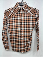 New Women’s Panhandle Slim Orange Plaid Long Sleeve Pearl Snap Size 30 KK-56