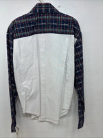 New Women’s Cowboy Threads White Blue Long Sleev Button Up Large MM-122 