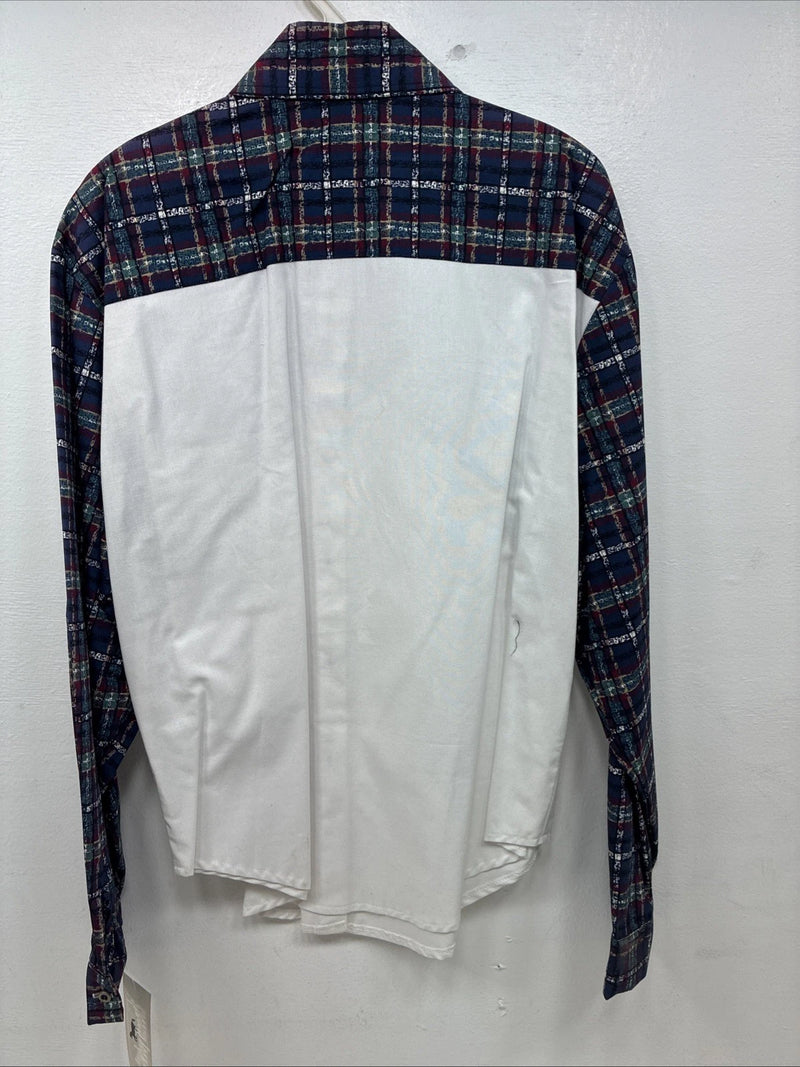 New Women’s Cowboy Threads White Blue Long Sleev Button Up Large MM-122 