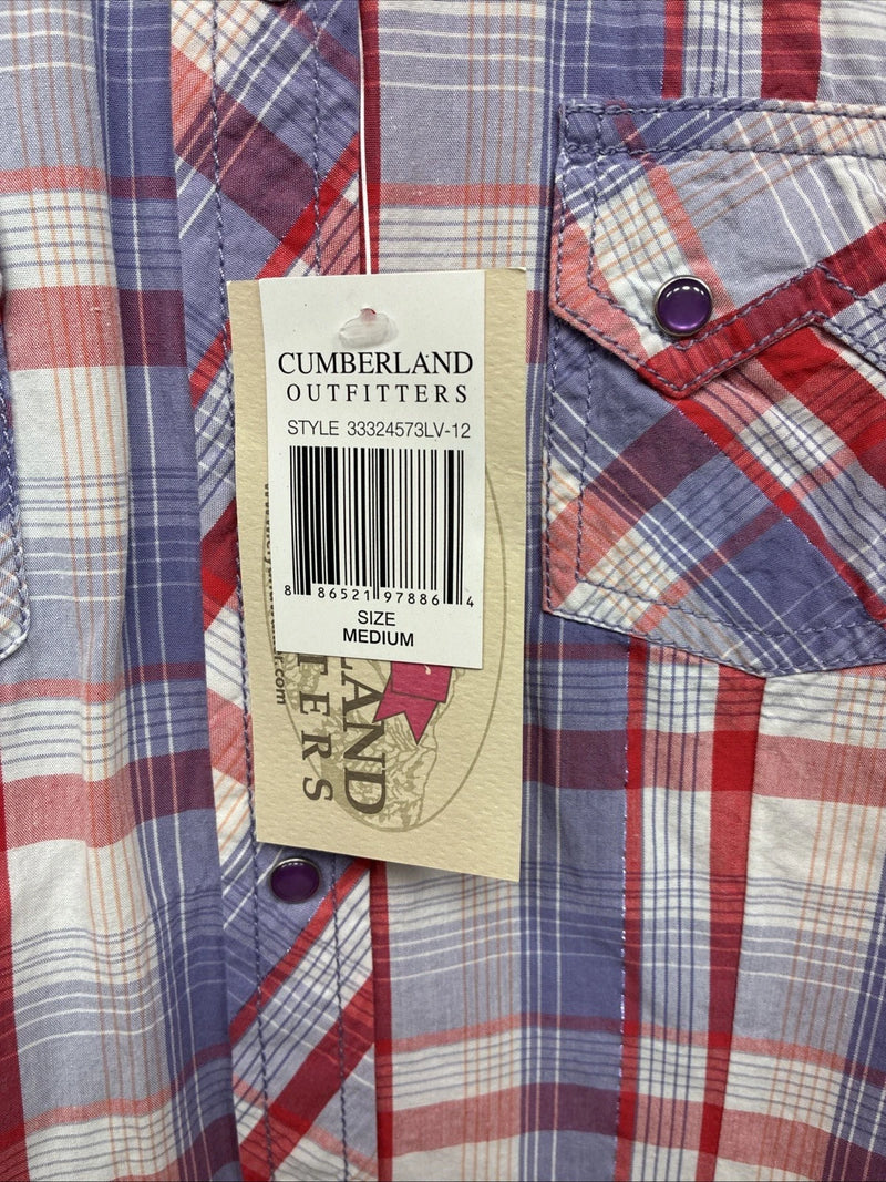 New Women’s Cumberland Pink Purple Plaid Long Sleeve Pearl Snap Medium LL-47