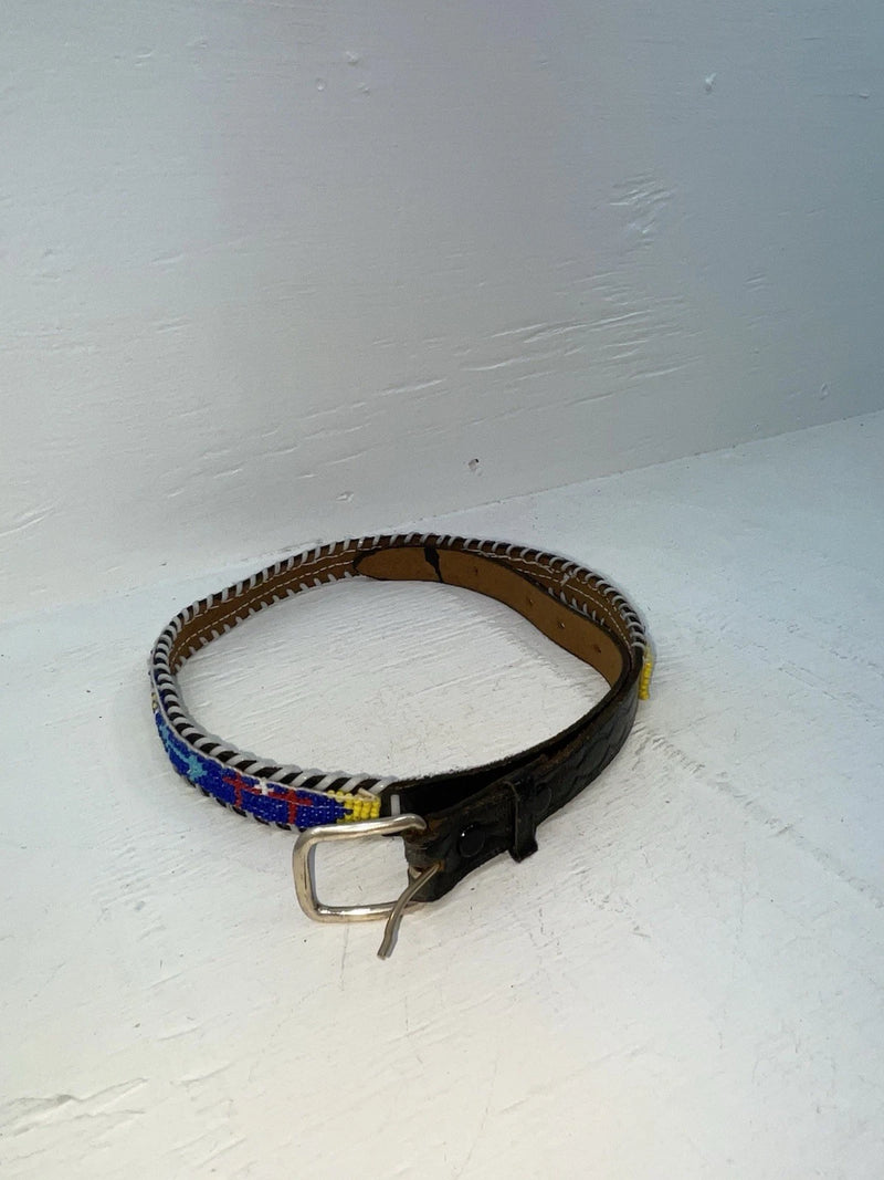 New Black Genuine Leather Beaded 30” Belt JJ-135