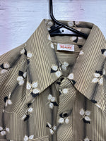 New Men’s ELY Plains Yellow Black Floral Long Sleeve Pearl Snap 15.5 Medium T-14