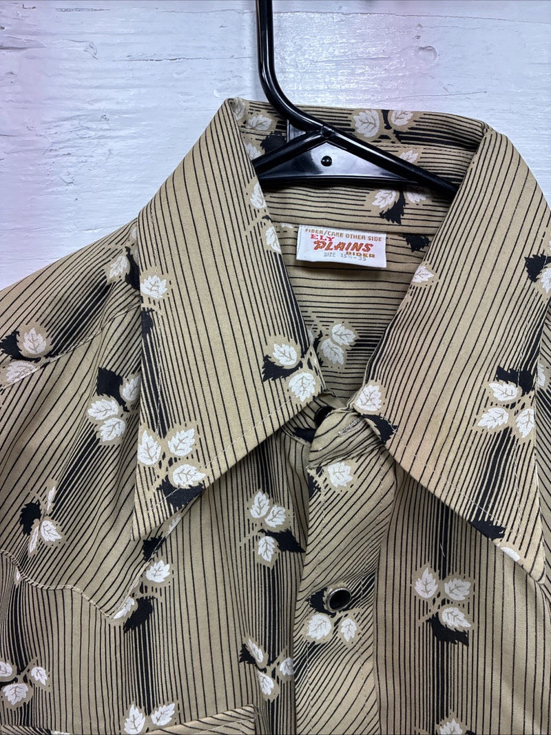 New Men’s ELY Plains Yellow Black Floral Long Sleeve Pearl Snap 15.5 Medium T-14