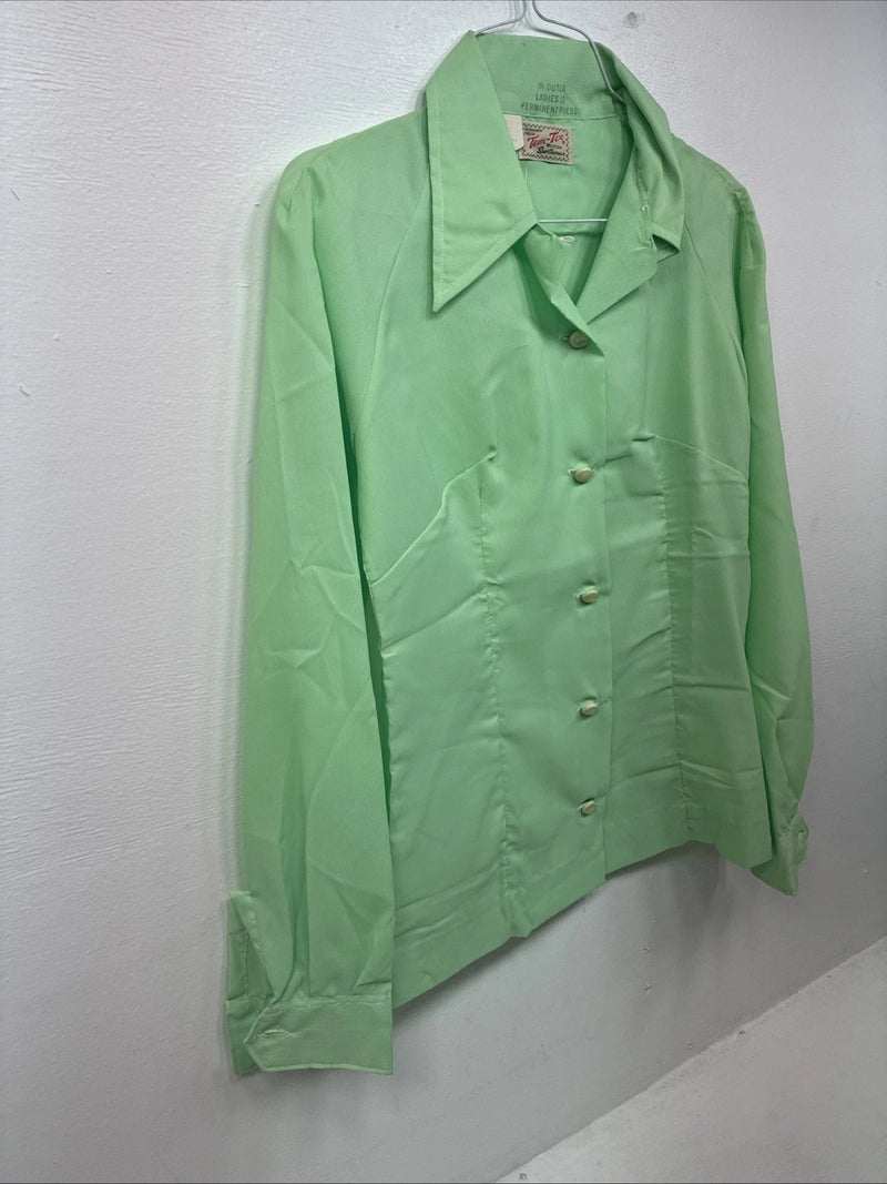 New Women’s Tem Tex Green Long Sleeve Button Up Size 12 KK-38