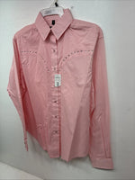 New Women’s White Horse Pink Gem Long Sleeve Pearl Snap Medium LL-60