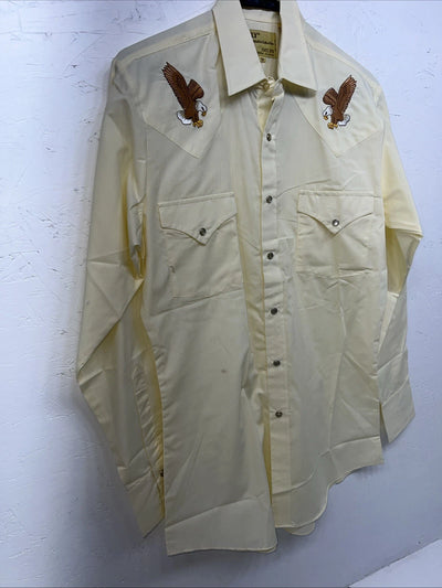 New Men’s Yellow Eagles ELY Pearl Snap Long Sleeve Shirt Small I-26