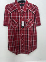 New Men’s Red ELY 1878 Short Sleeve Pearl Snap Shirt. XL S-24