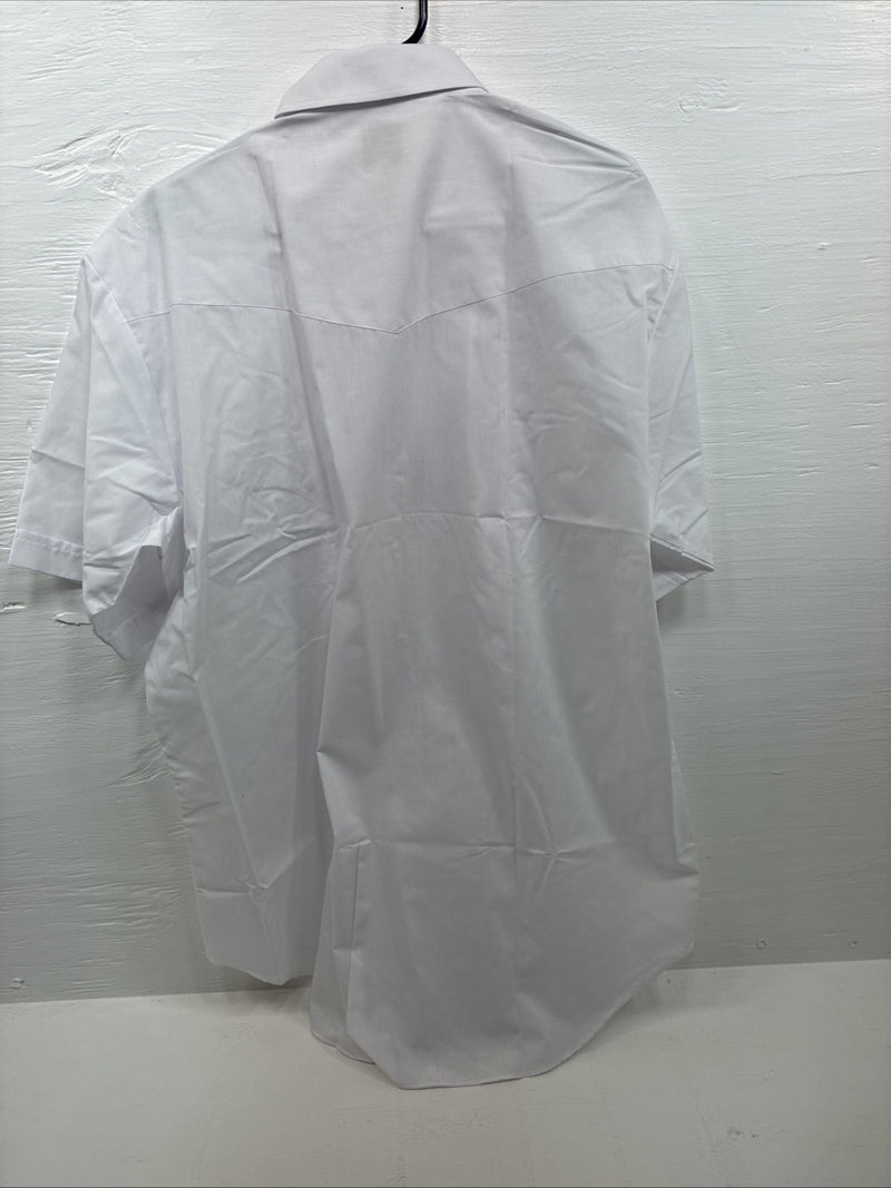 New Men’s ELY Cattleman White Short Sleeve Pearl Snap 18 2XL F-57