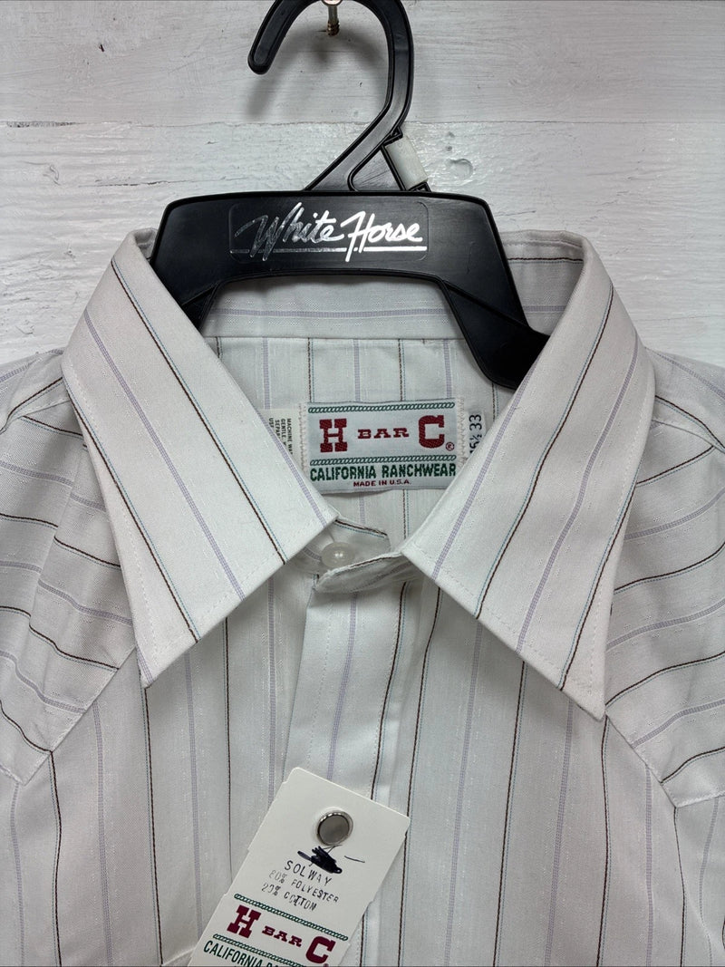 New Men’s H Bar C White Stripe Long Sleeve Pearl Snap 16.5 Large Q-72