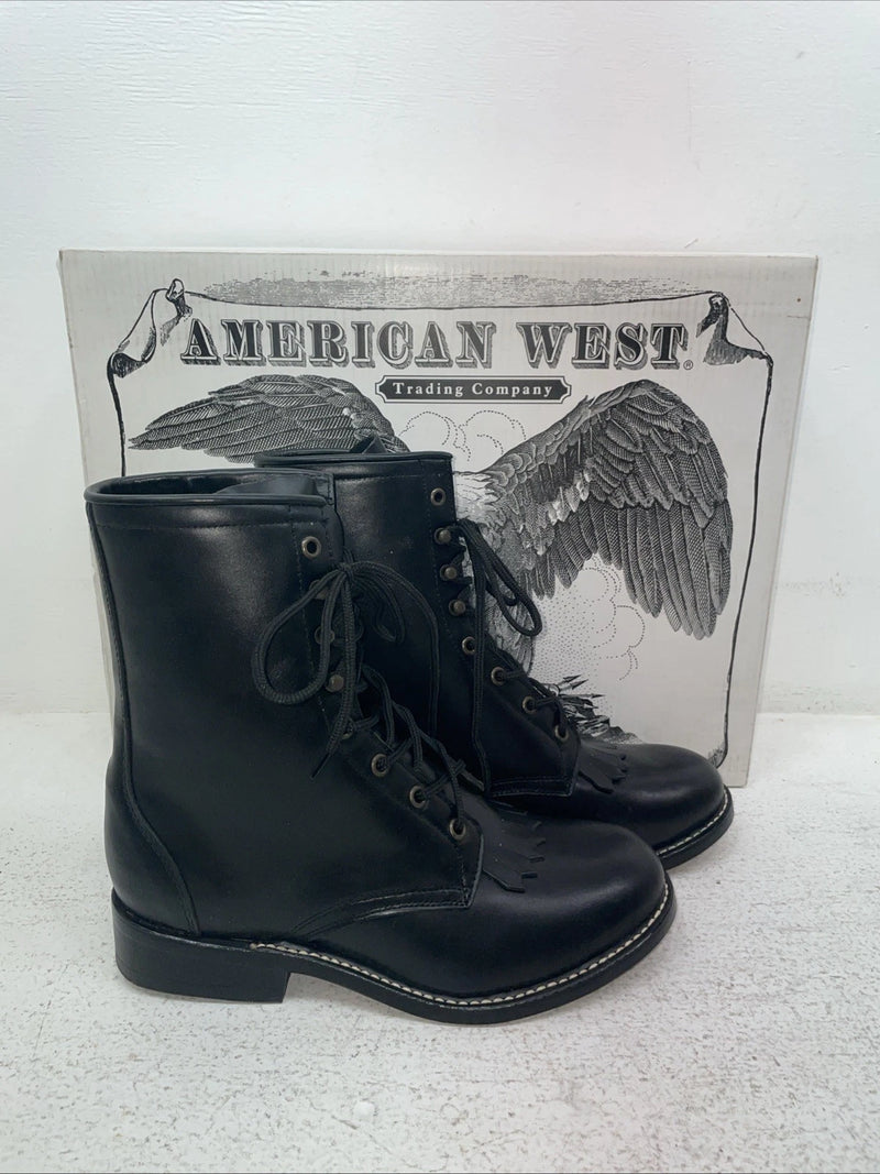 New Men’s Black Lace Up American West Cowboy Boots. 6991 7.5 7 1/2 E W. 1-74