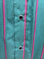 New Men’s ELY Cattleman Green Pink Stripe Long Sleeve Pearl Snap 16.5 Large Q-81