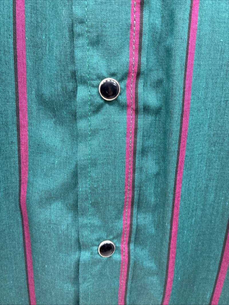 New Men’s ELY Cattleman Green Pink Stripe Long Sleeve Pearl Snap 16.5 Large Q-81