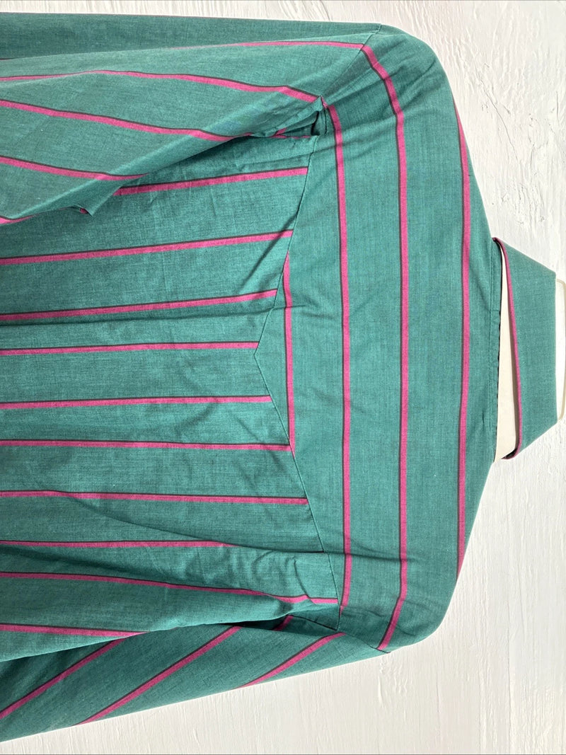 New Men’s ELY Cattleman Green Pink Stripe Long Sleeve Pearl Snap 16.5 Large Q-81