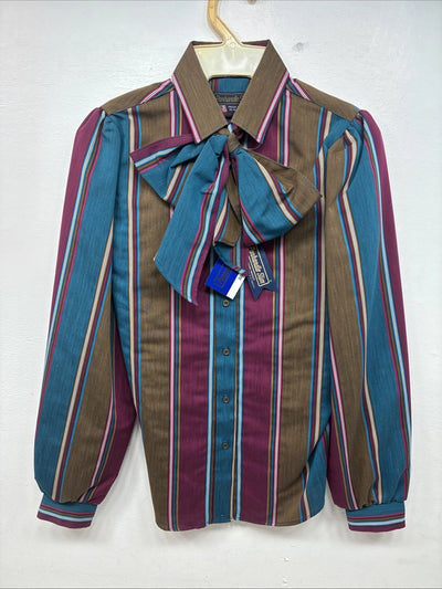 New Women’s Panhandle Slim Multicolor Stripe Long Sleeve Pearl Snap Size 10 MM-8