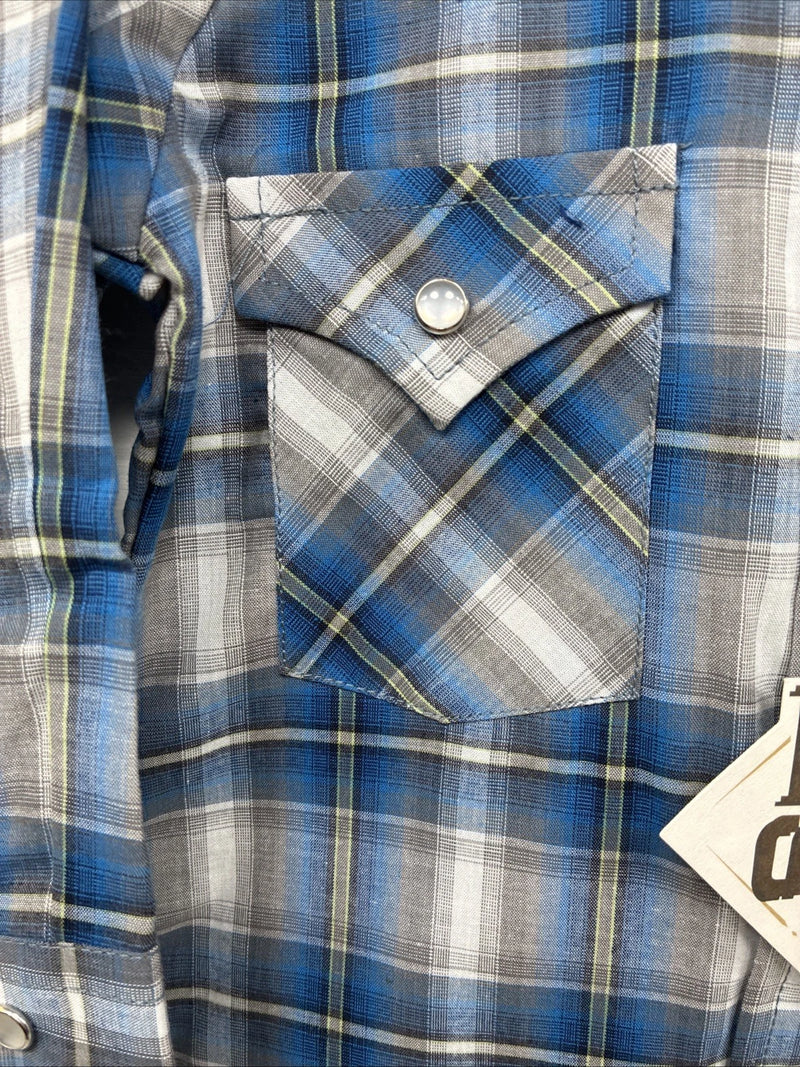 New Toddlers ELY Cattleman Blue Plaid Long Sleeve Pearl Snap JUV-3 DD-17