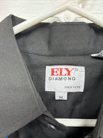 New Men’s ELY Diamond Black Blue Rose Design Long Sleeve Pearl Snap Medium K-35