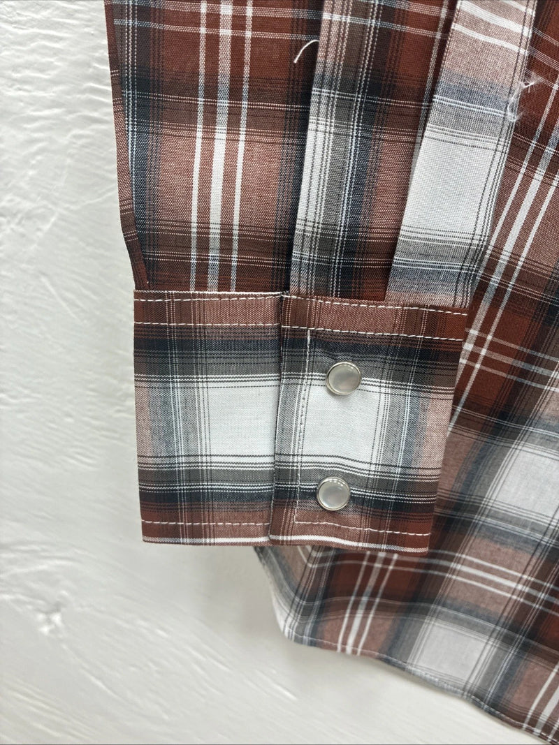 New Kids ELY Cattleman Orange Plaid Long Sleeve Pearl Snap Size 12 DD-37