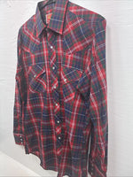 New Men’s ELY Plains Red Plaid Long Sleeve Pearl Snap 15.5 Medium T-80 
