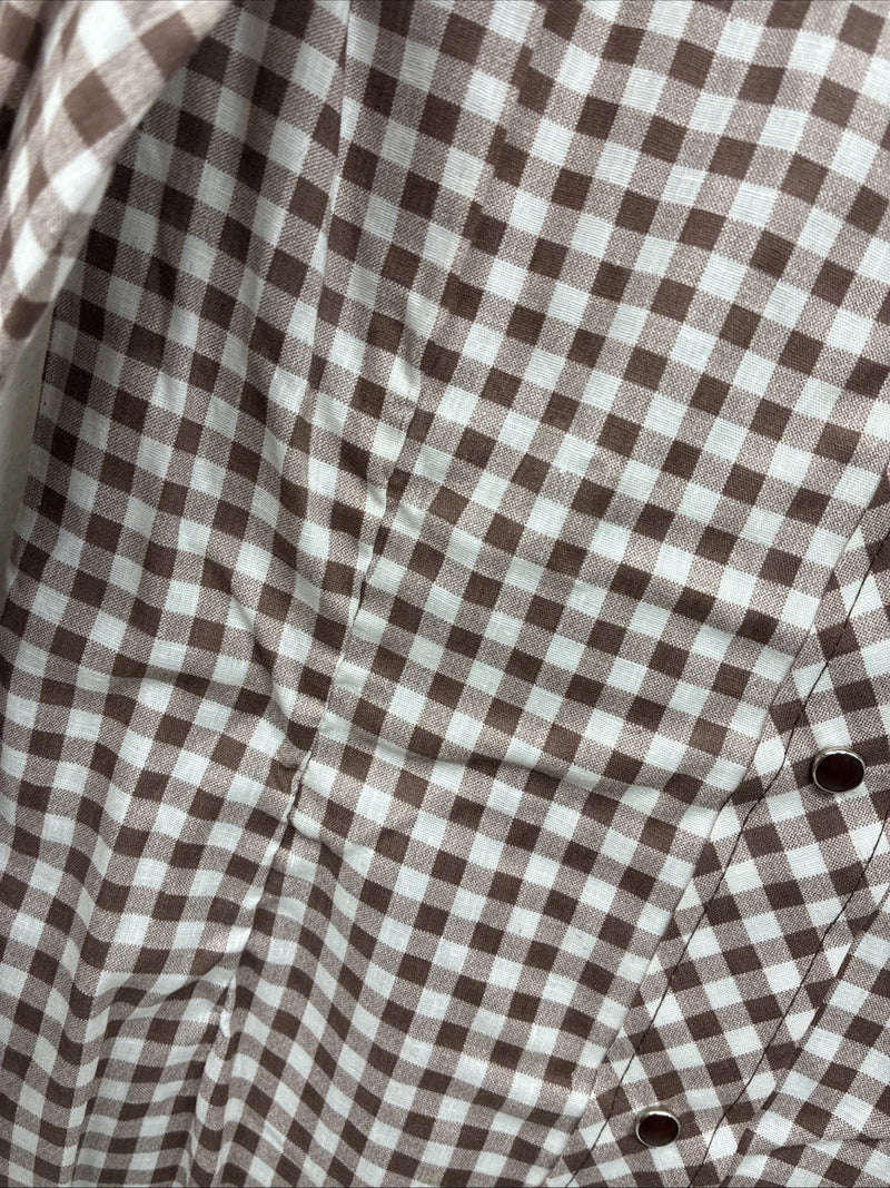 New Women’s Karman Brown Checkered Long Sleeve Pearl Snap Size 30 LL-54
