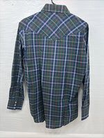 New Men’s ELY Plains Green Blue Plaid long Sleeve Pearl Snap 15.5 Medium T-67