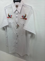 New Men’s ELY Cattleman White Eagle Designed Long Sleeve Pearl Snap Large T-64